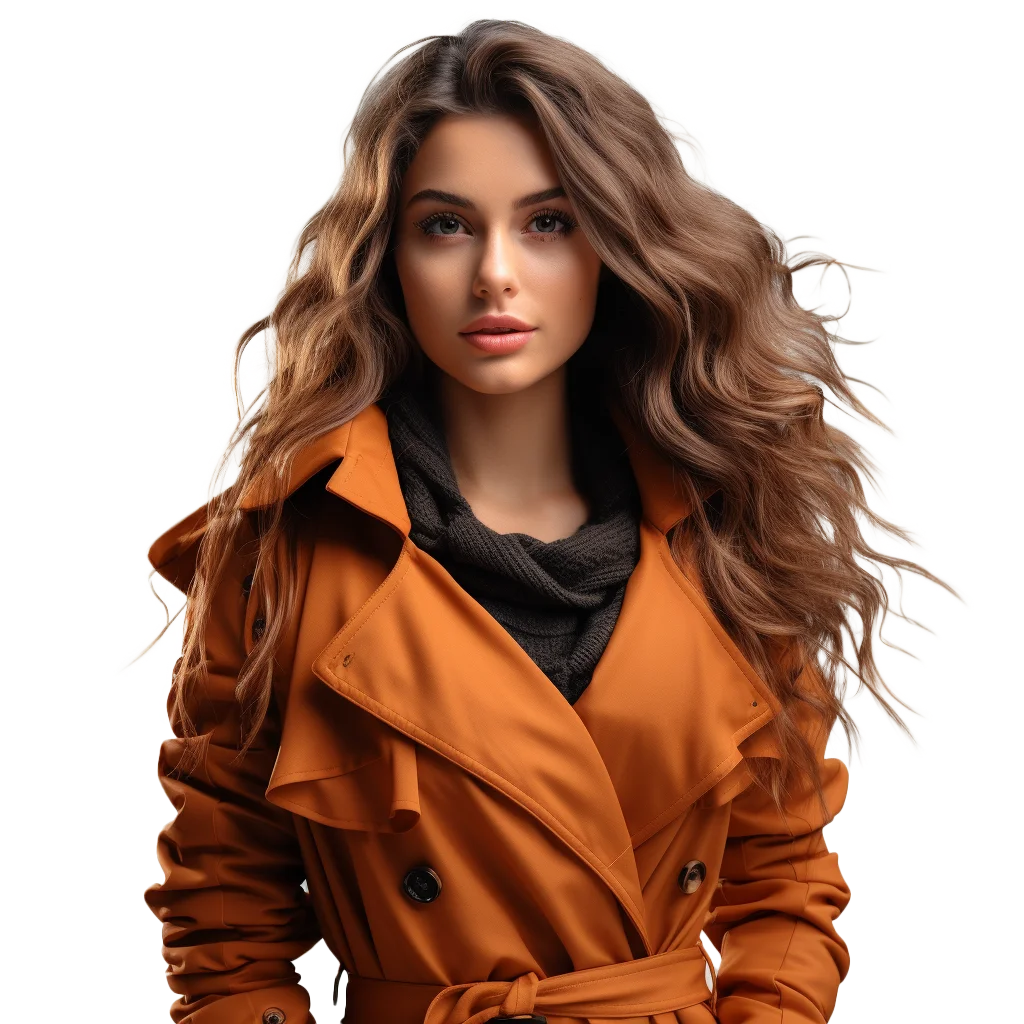 Glamorous Brunette Woman In Brown Trench Coat Free PNG