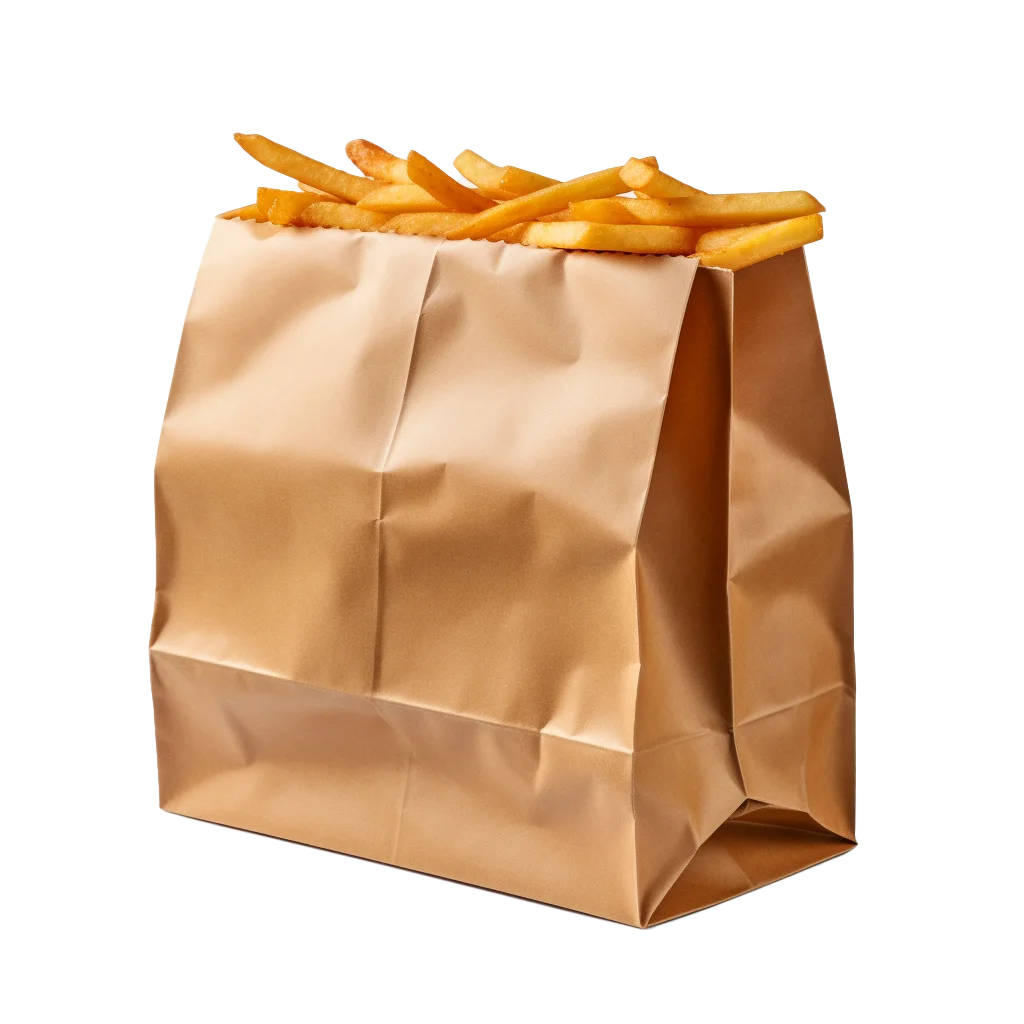 French Fries Overflowing In Brown Paper Bag Free PNG