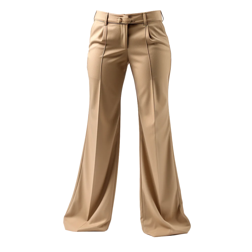 Womens High Rise Flared Tan Trousers Cutout Free PNG