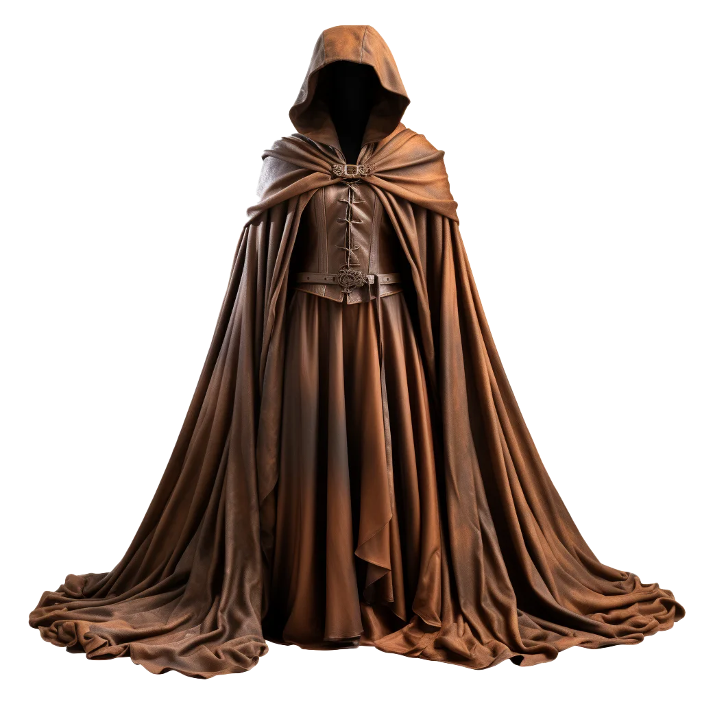 Rustic Brown Woolen Hooded Cape Medieval Robe Free PNG