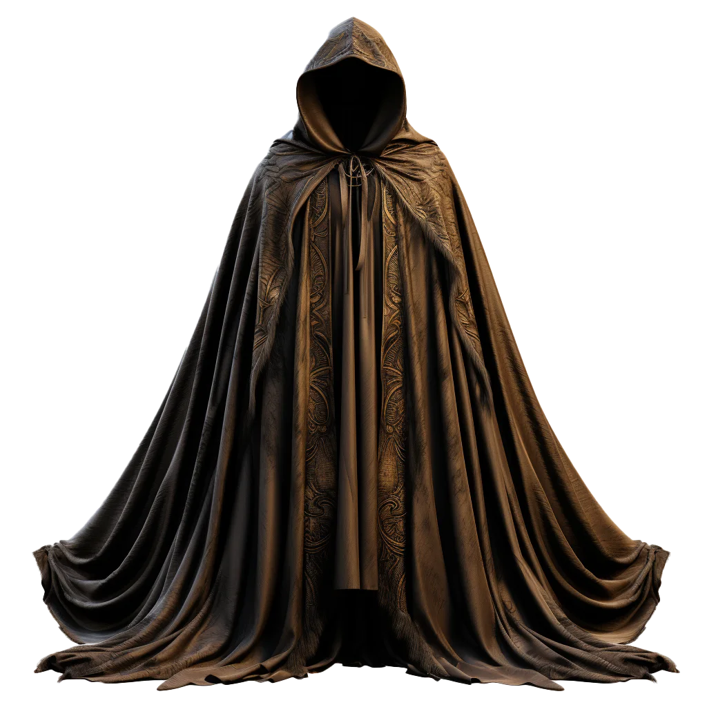 Dark Brown Weathered Hooded Cloak Fantasy Cape Free PNG