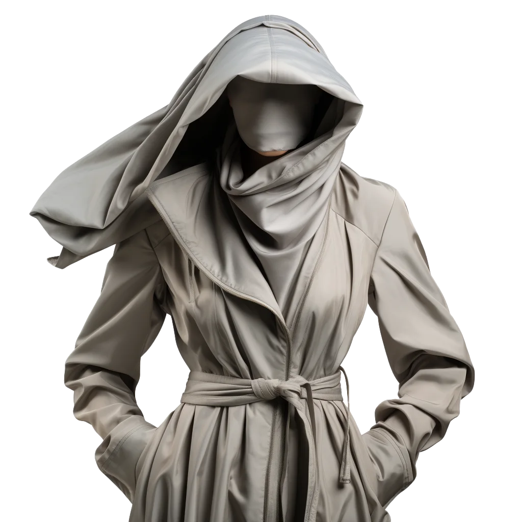 Grey Draped Hooded Trench Coat Fashion Outwear Free PNG