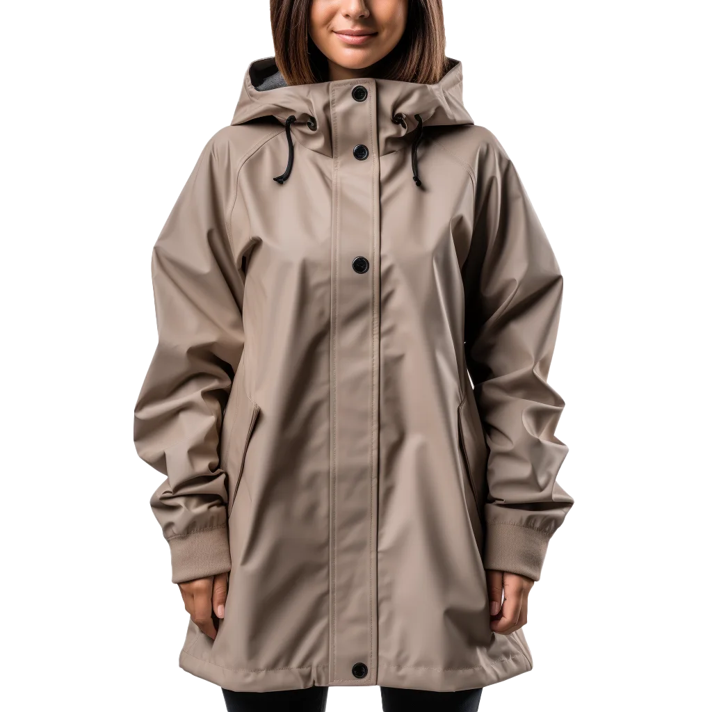 Womens Taupe Anorak Rain Parka Jacket Cutout Free PNG