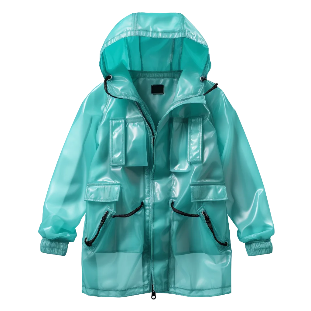Translucent Teal Green Hooded Raincoat Jacket Free PNG