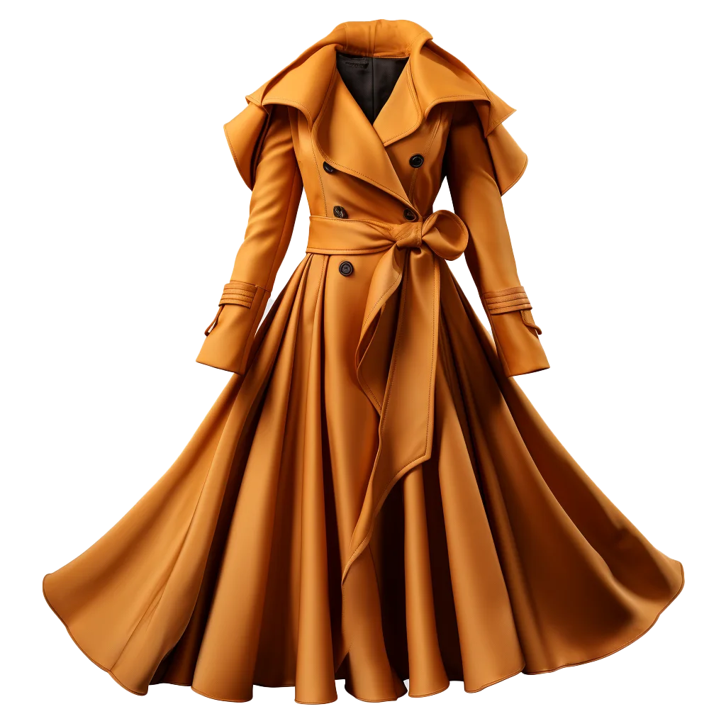 Vintage Mustard Yellow Flared Swing Trench Coat Free PNG