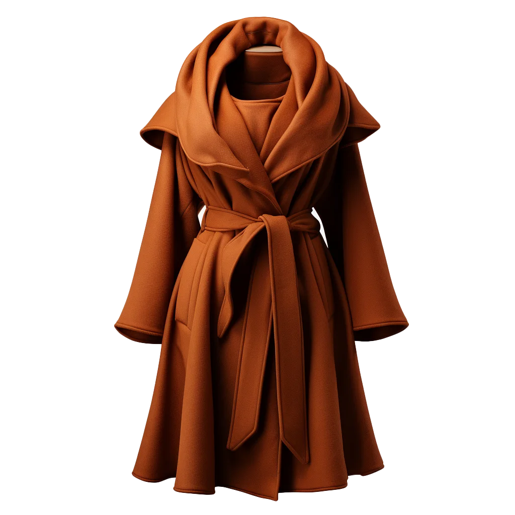 Womens Rust Brown Oversized Hooded Wrap Coat Free PNG