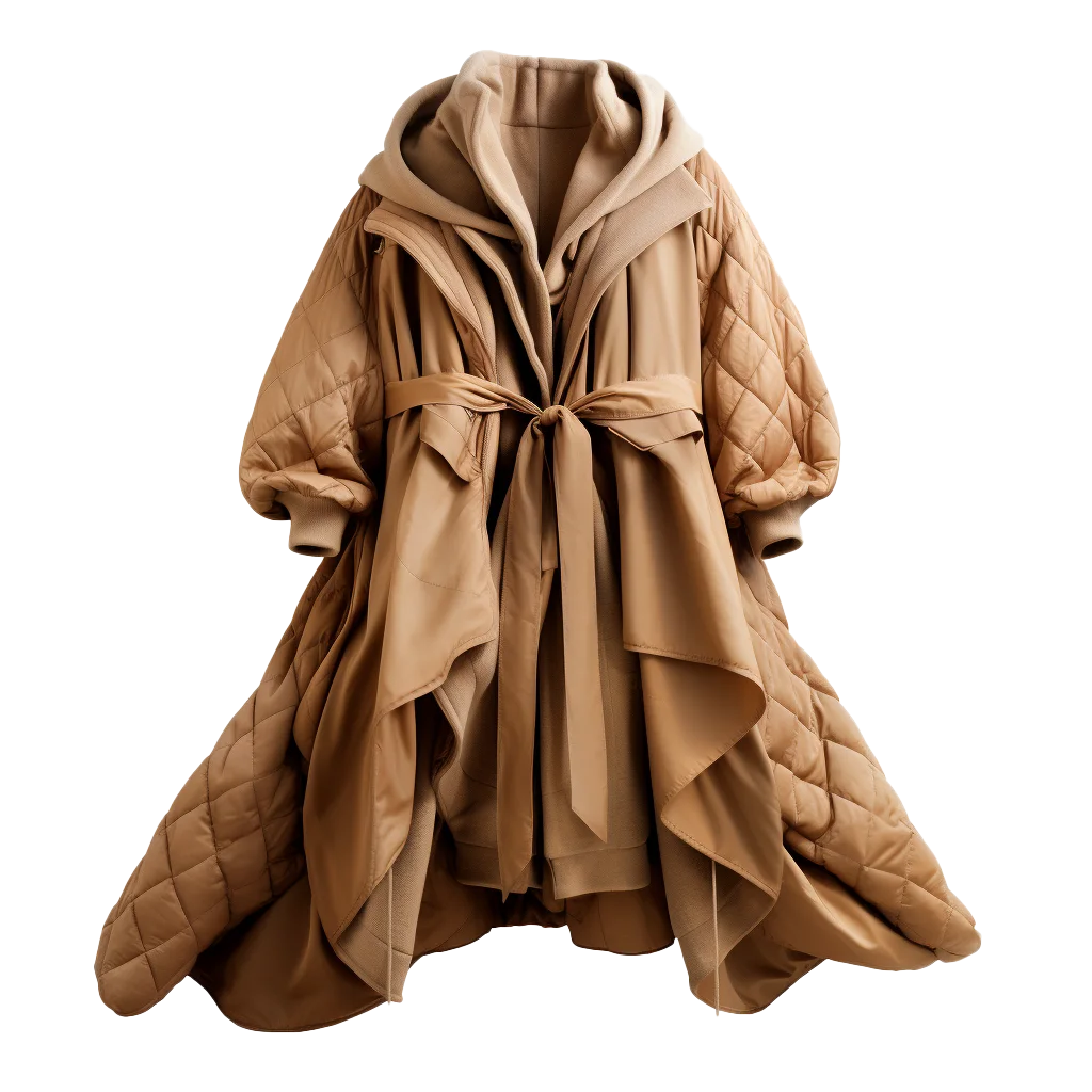 Camel Brown Puffer Coat With Oversized Hood Free PNG