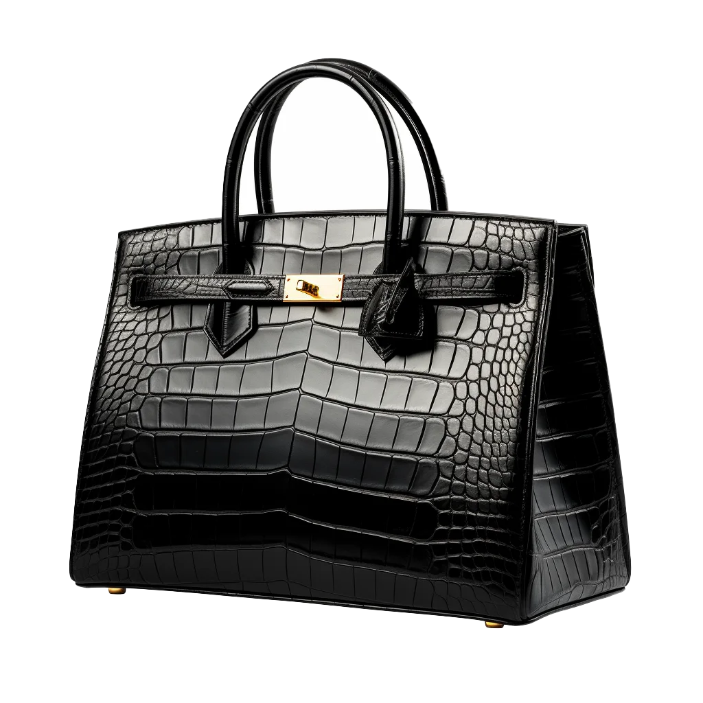 Black Crocodile Leather Handbag Free PNG