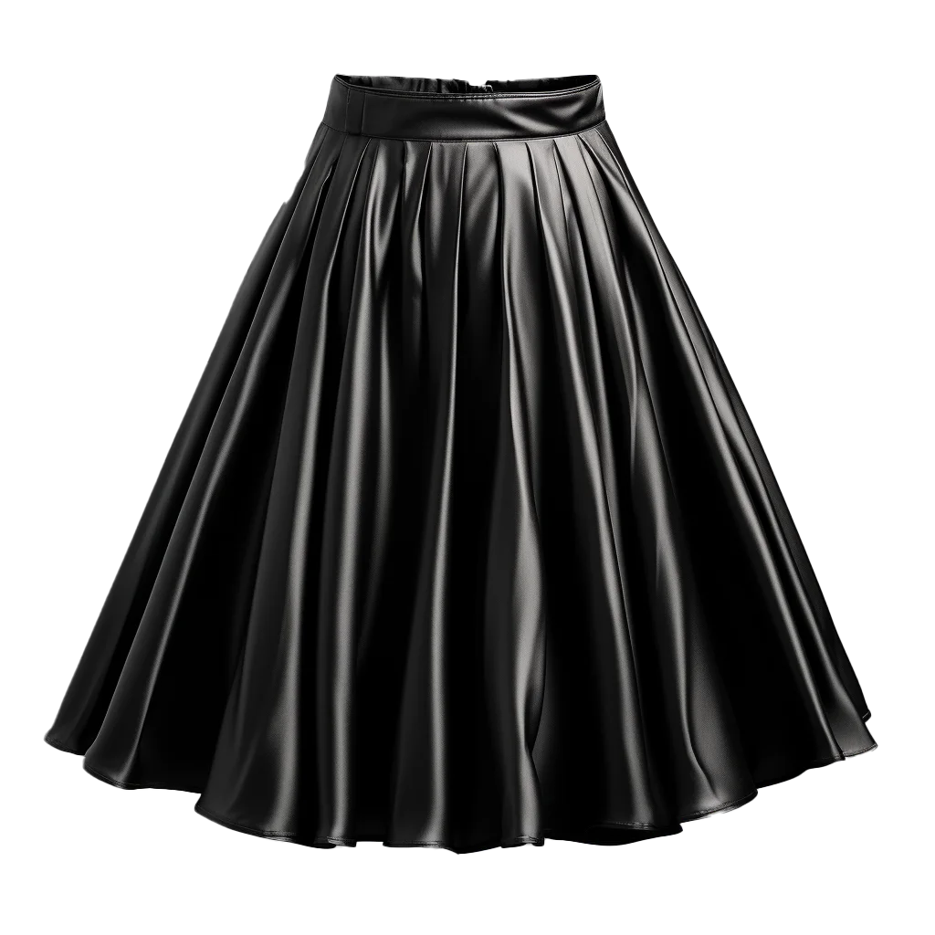 Black High-Waisted Flared Leather Skirt Free PNG