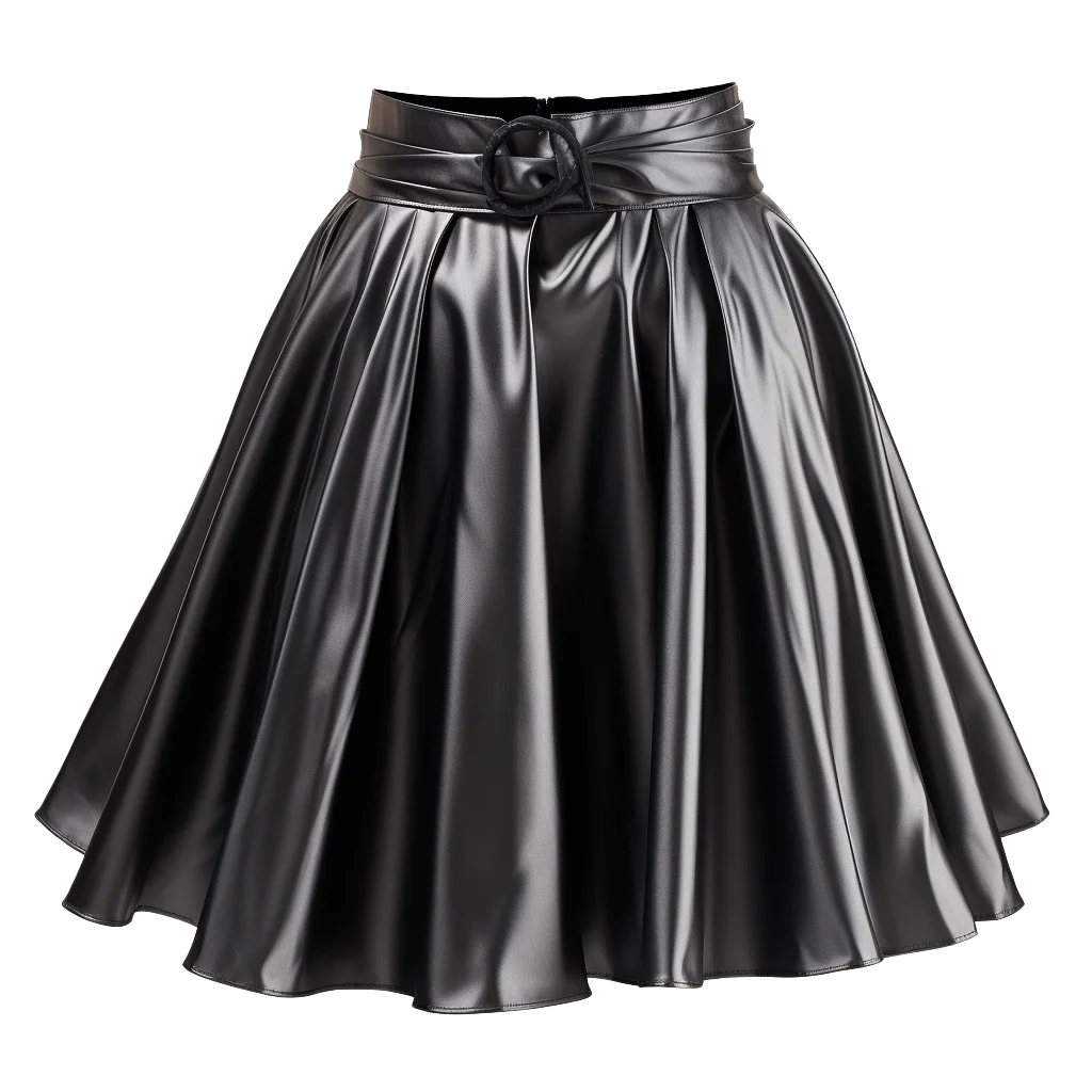 Black Pleated Leather Skater Skirt Free PNG