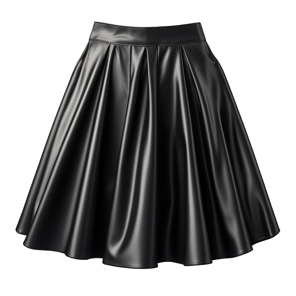 Black Faux Leather Flared Midi Skirt Free PNG