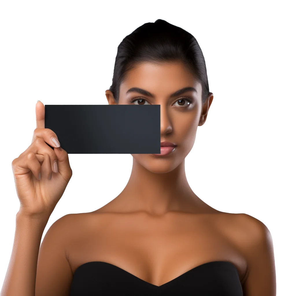 Woman Holding Blank Black Card Free PNG