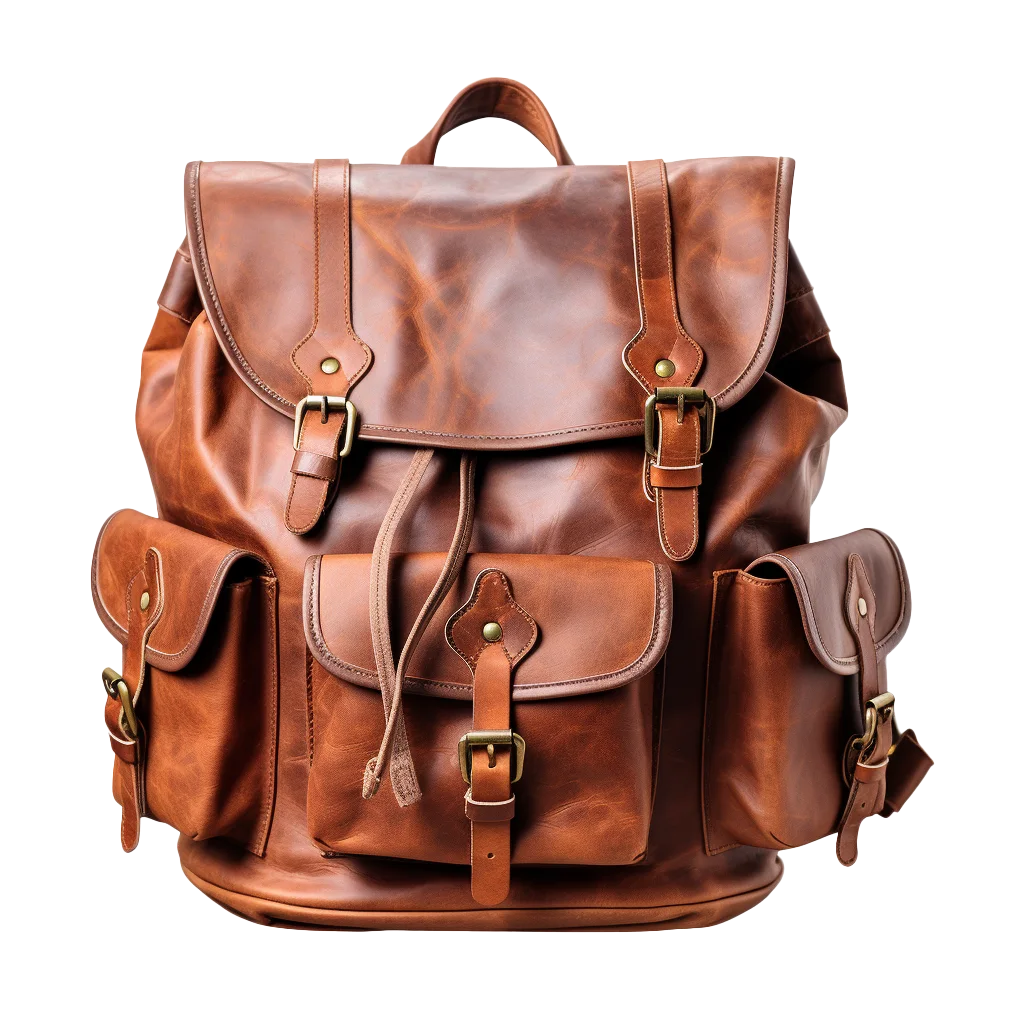 Rustic Brown Leather Travel Backpack Free PNG
