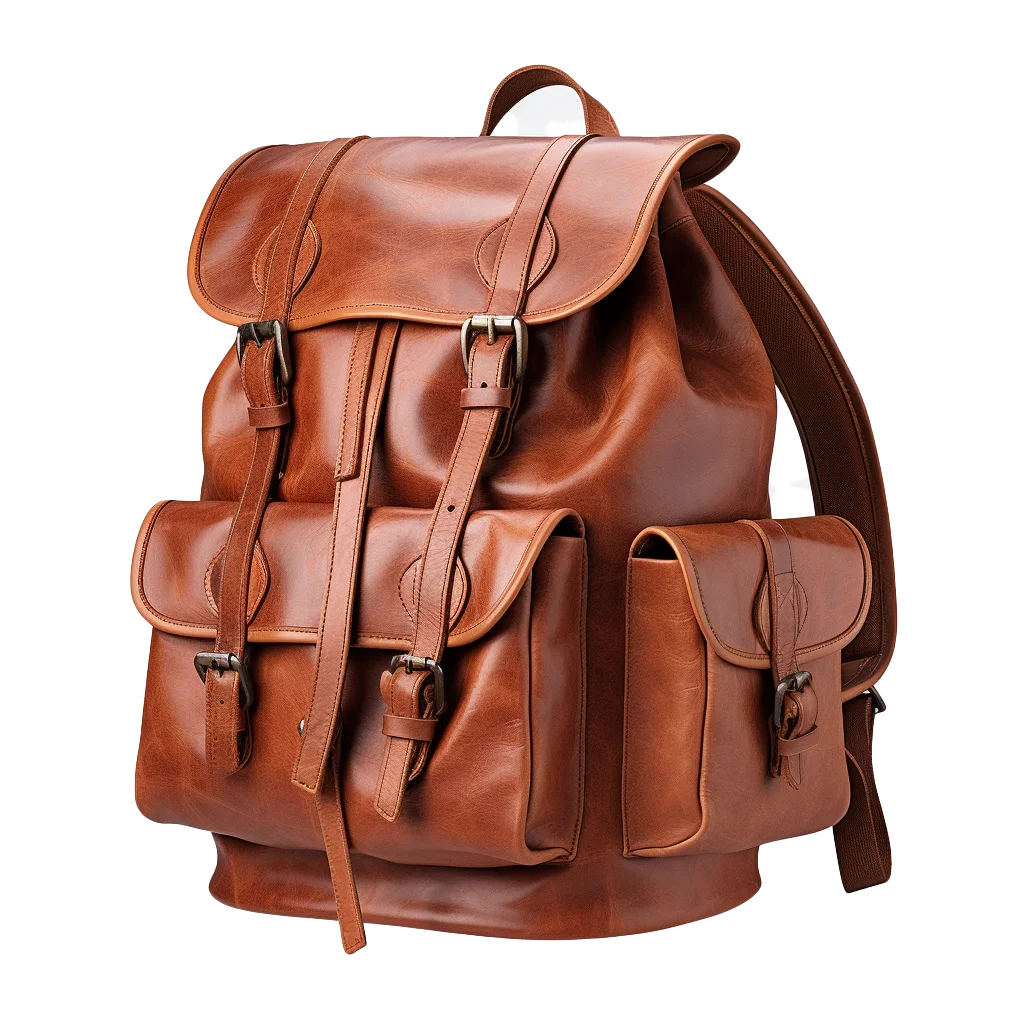 Vintage Brown Leather Rucksack Free PNG