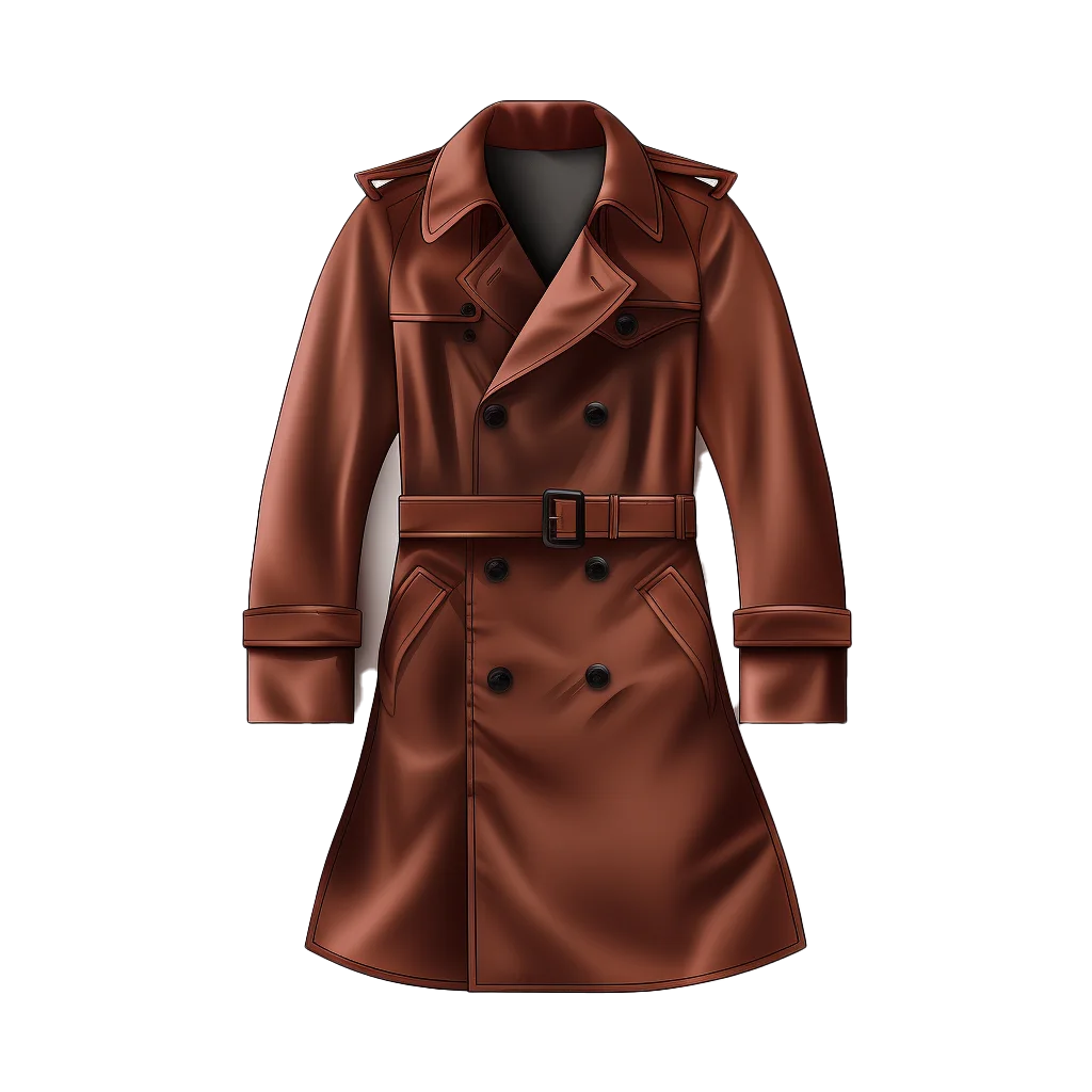 Brown Leather Belted Trench Coat Free PNG