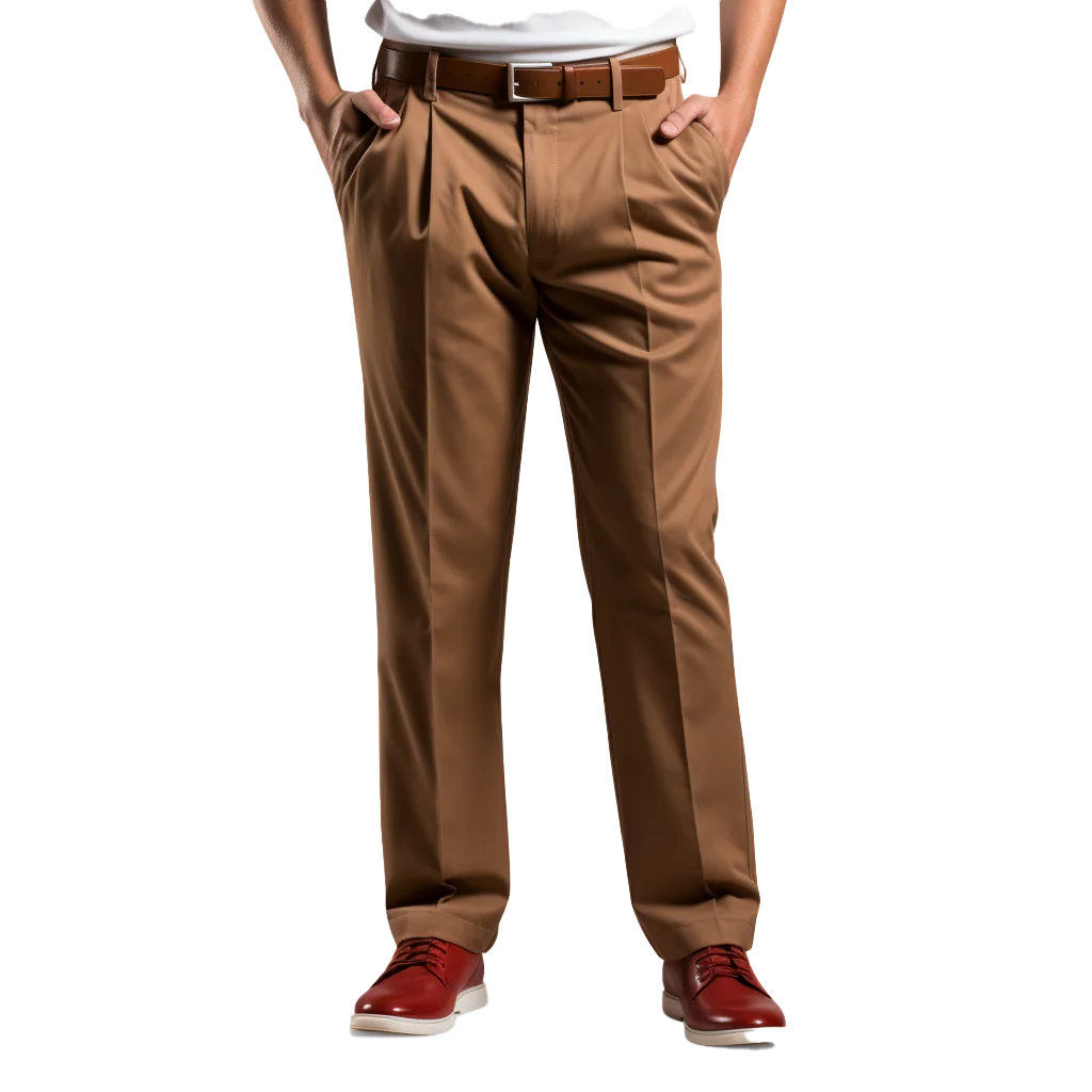 Men Classic Brown Pleated Trousers Free PNG