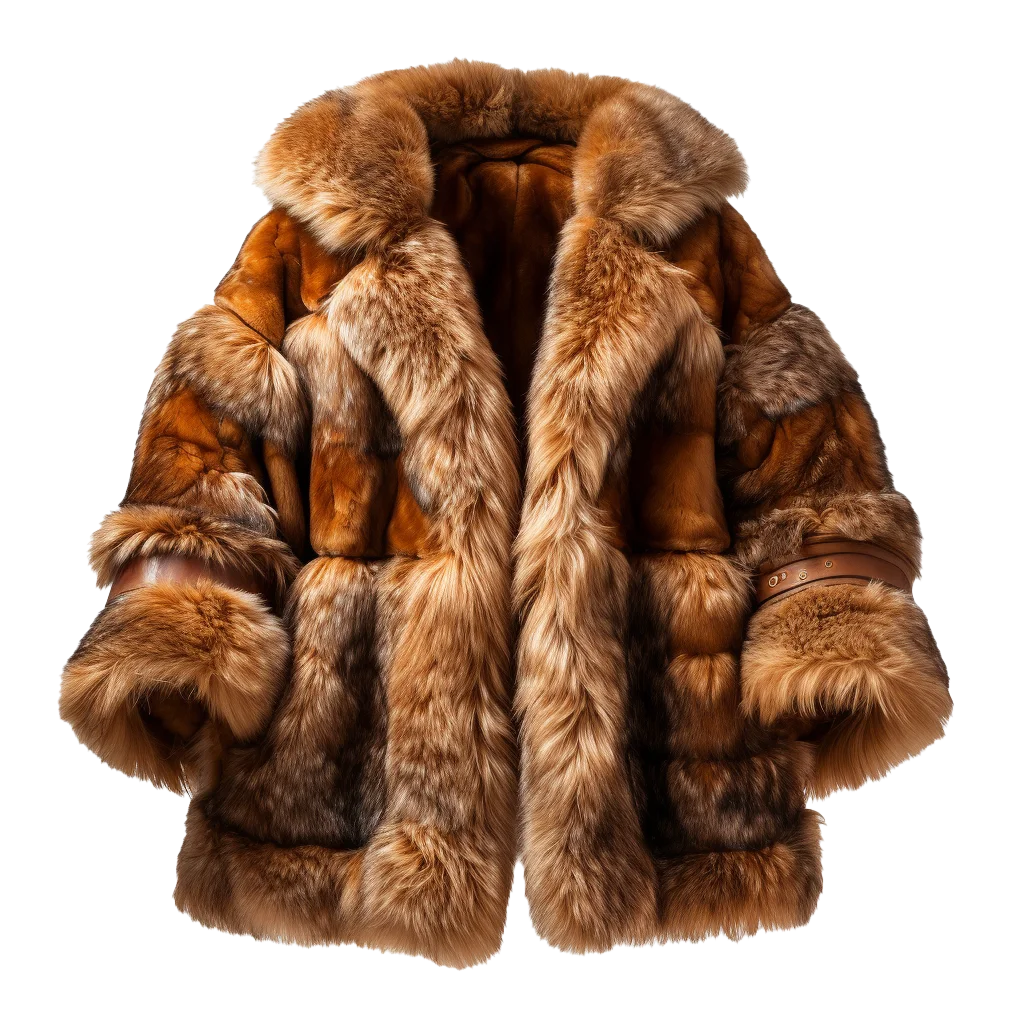 Thick Brown Faux Fur Hooded Coat Free PNG
