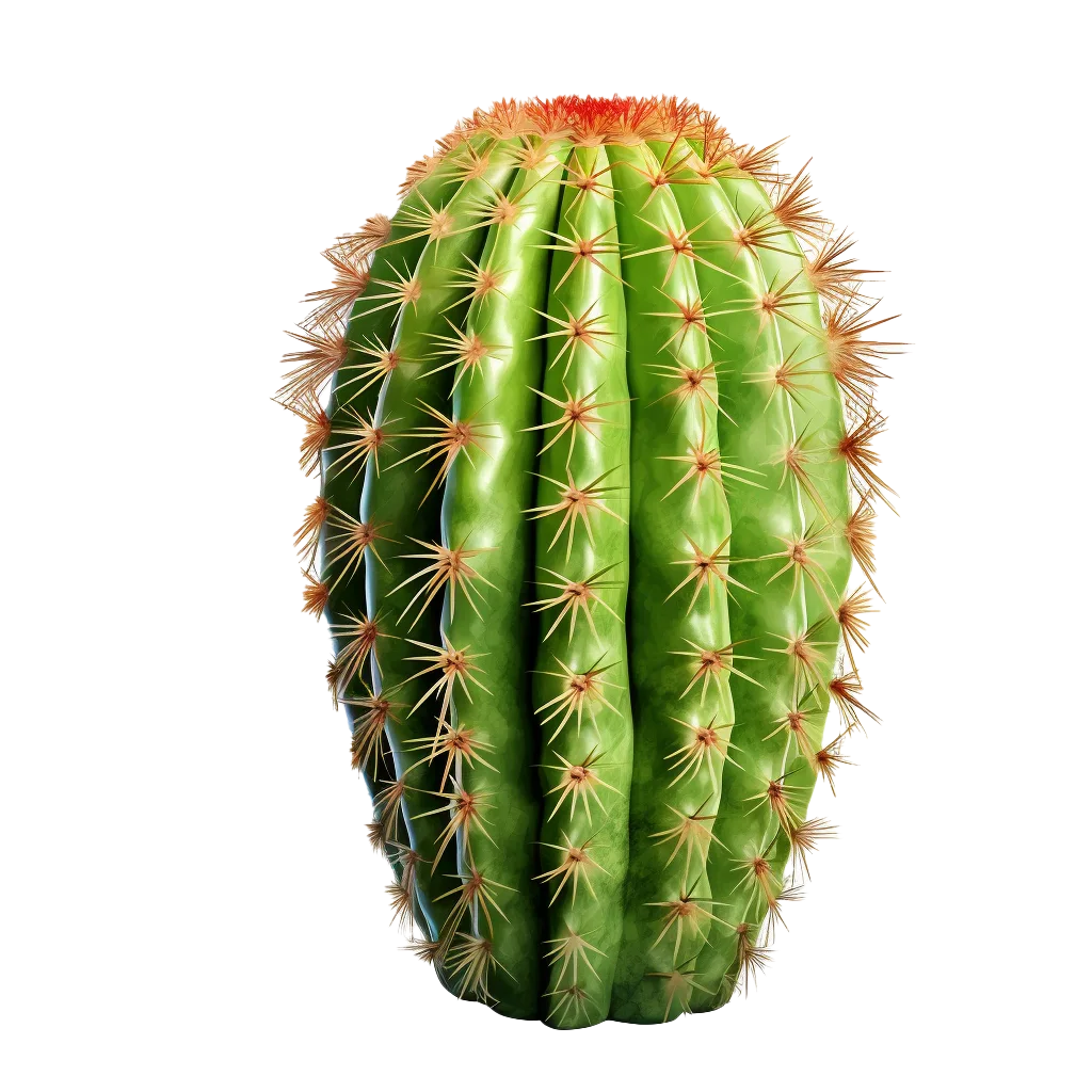 Round Green Barrel Cactus With Red Crown Thorns Free PNG