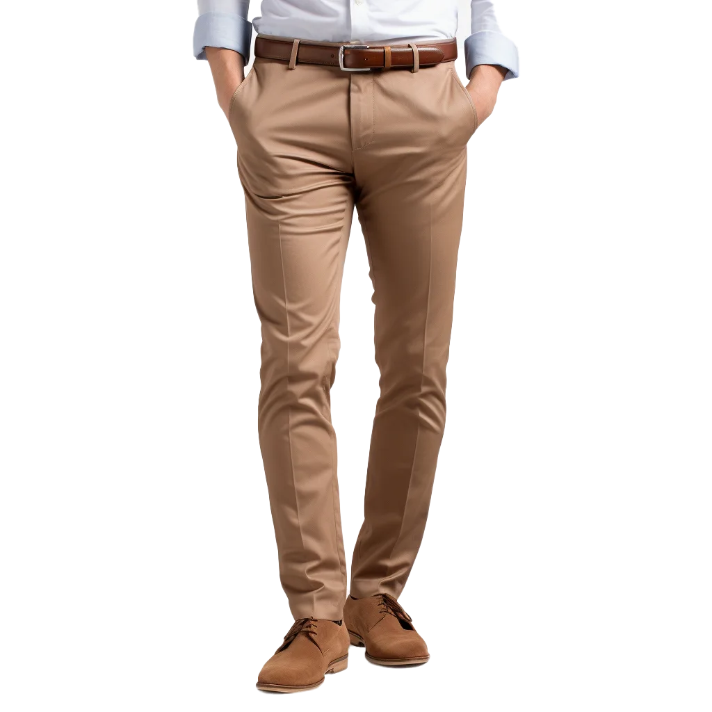 Mens Khaki Chino Pants With Brown Leather Belt Free PNG