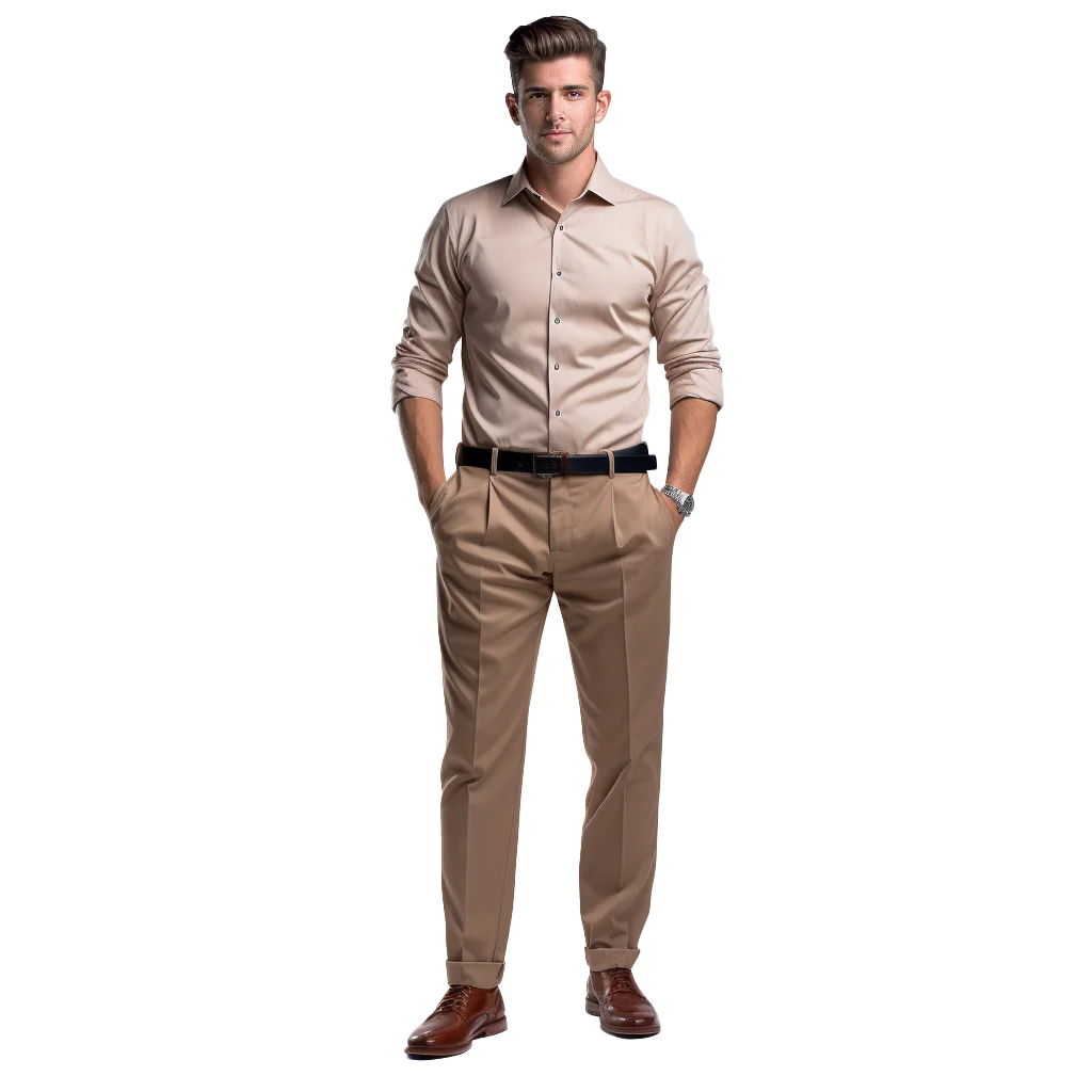 Handsome Businessman In Beige Shirt And Khaki Pants Free PNG