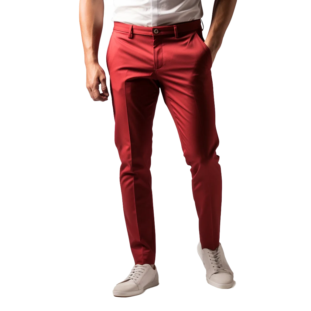 Mens Casual Red Chino Trousers And White Sneakers Free PNG