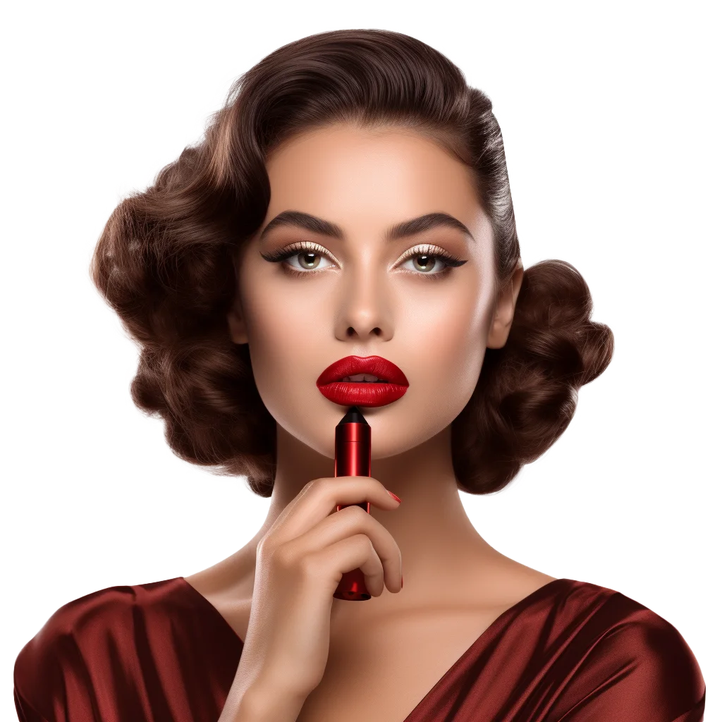 Retro Glamour Woman Holding Lipstick To Her Lips Free PNG