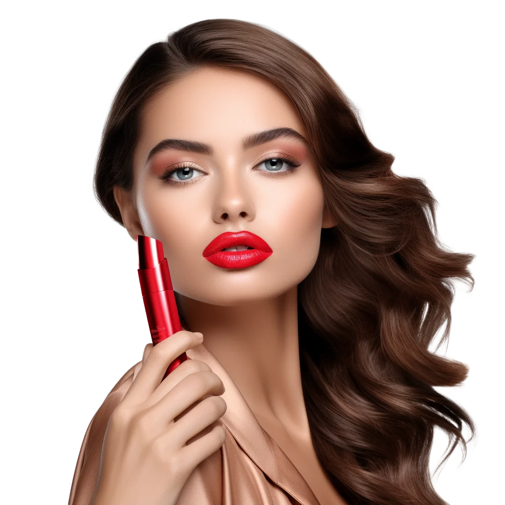 Glamorous Woman Holding Red Lipstick Makeup Beauty Free PNG
