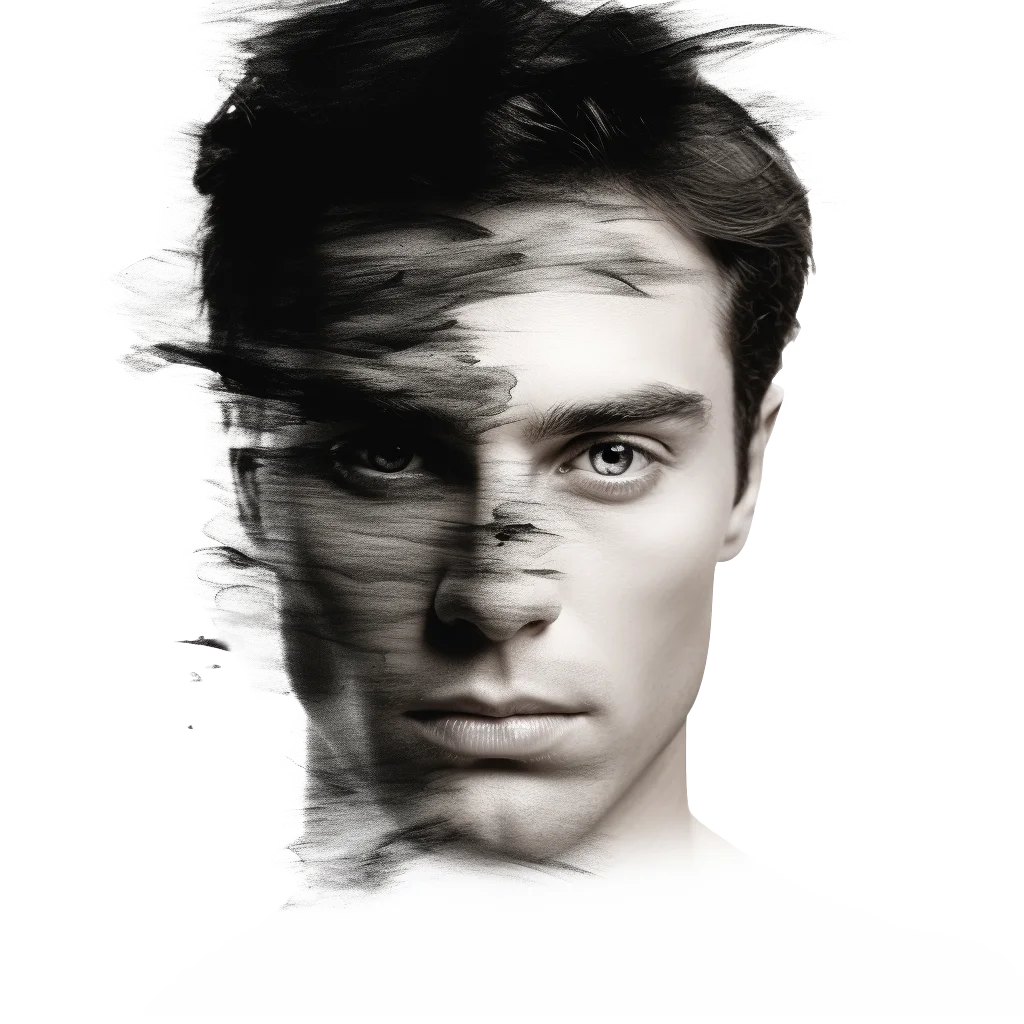 Artistic Double Exposure Portrait of Young Man Free PNG