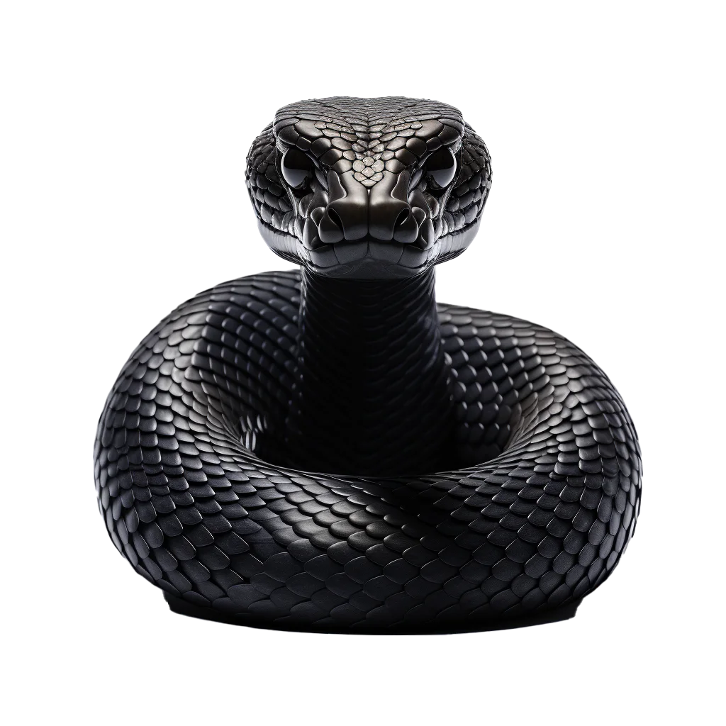 Coiled Black Cobra Snake Front Facing Free PNG