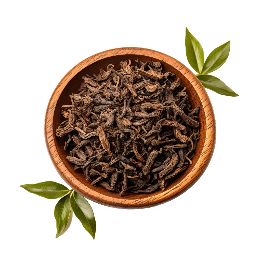 Dried Tea Leaves in Wooden Bowl Free PNG