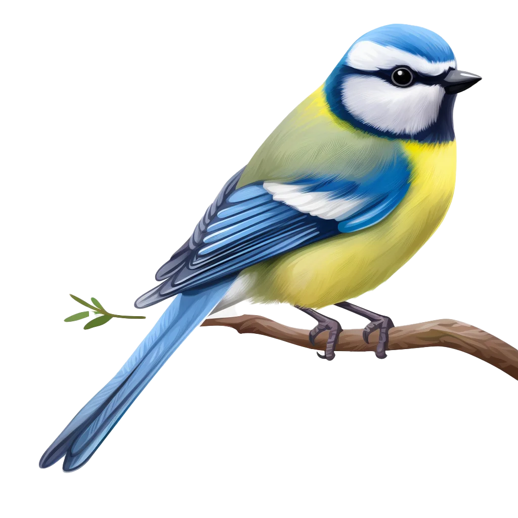 Yellow and Blue Tit Bird Perched on Twig Free PNG