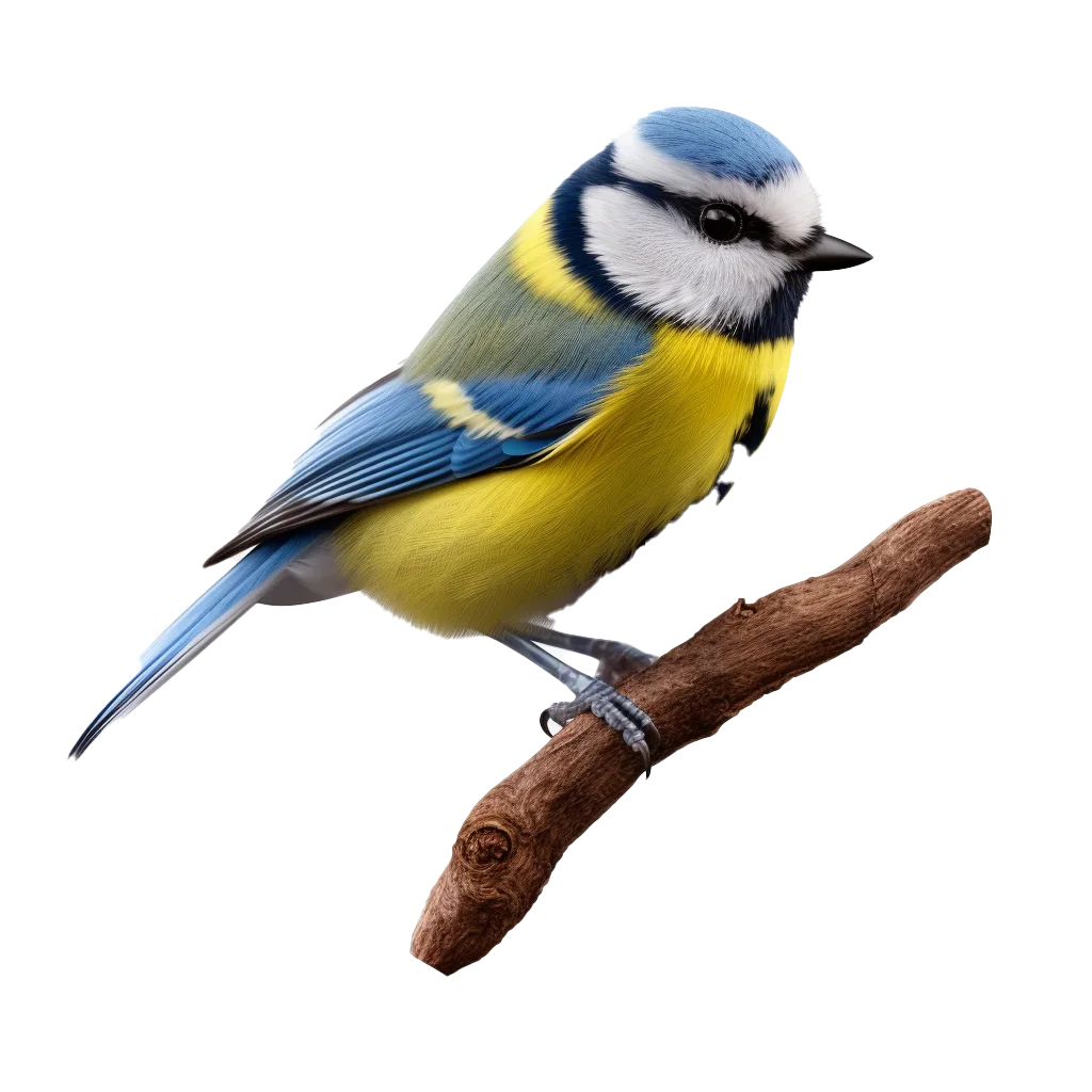 Cute Blue Tit Small Songbird on Branch Free PNG