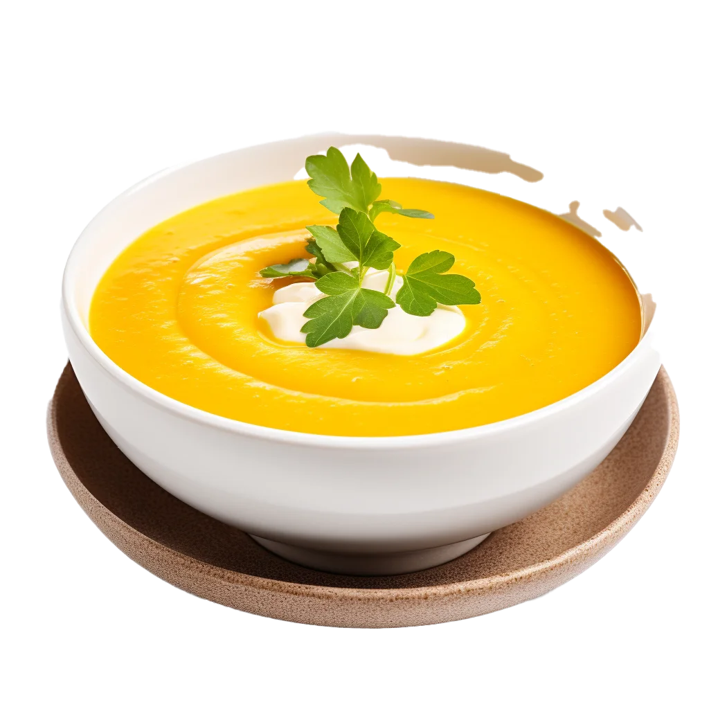 Warm Butternut Squash Soup in Ceramic Bowl Free PNG