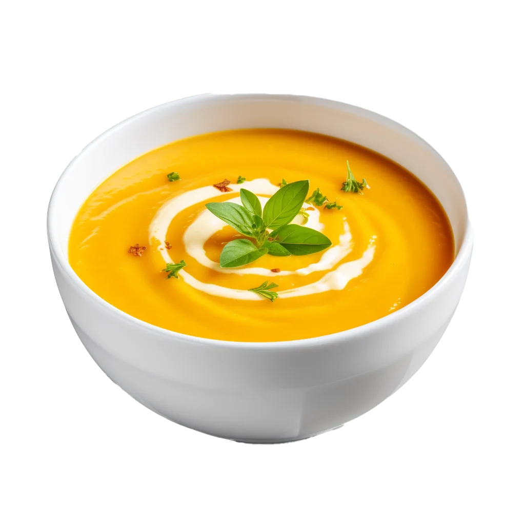 Creamy Pumpkin Soup Bowl with Fresh Herb Garnish Free PNG