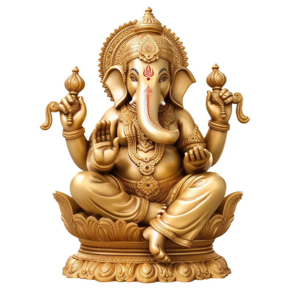 Traditional Brass Lord Ganesha Idol for Pooja Free PNG
