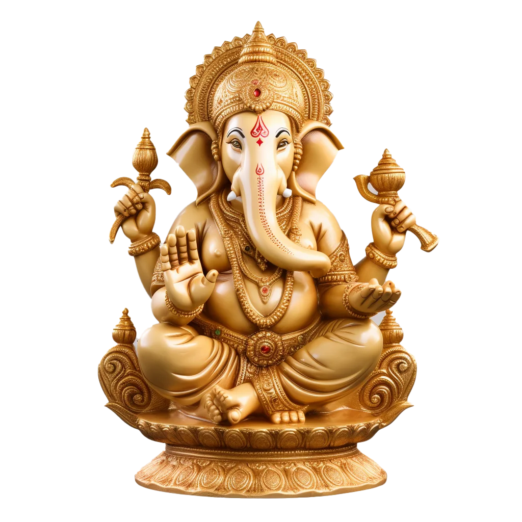 Ganesha Statue Seated on Lotus Base Free PNG
