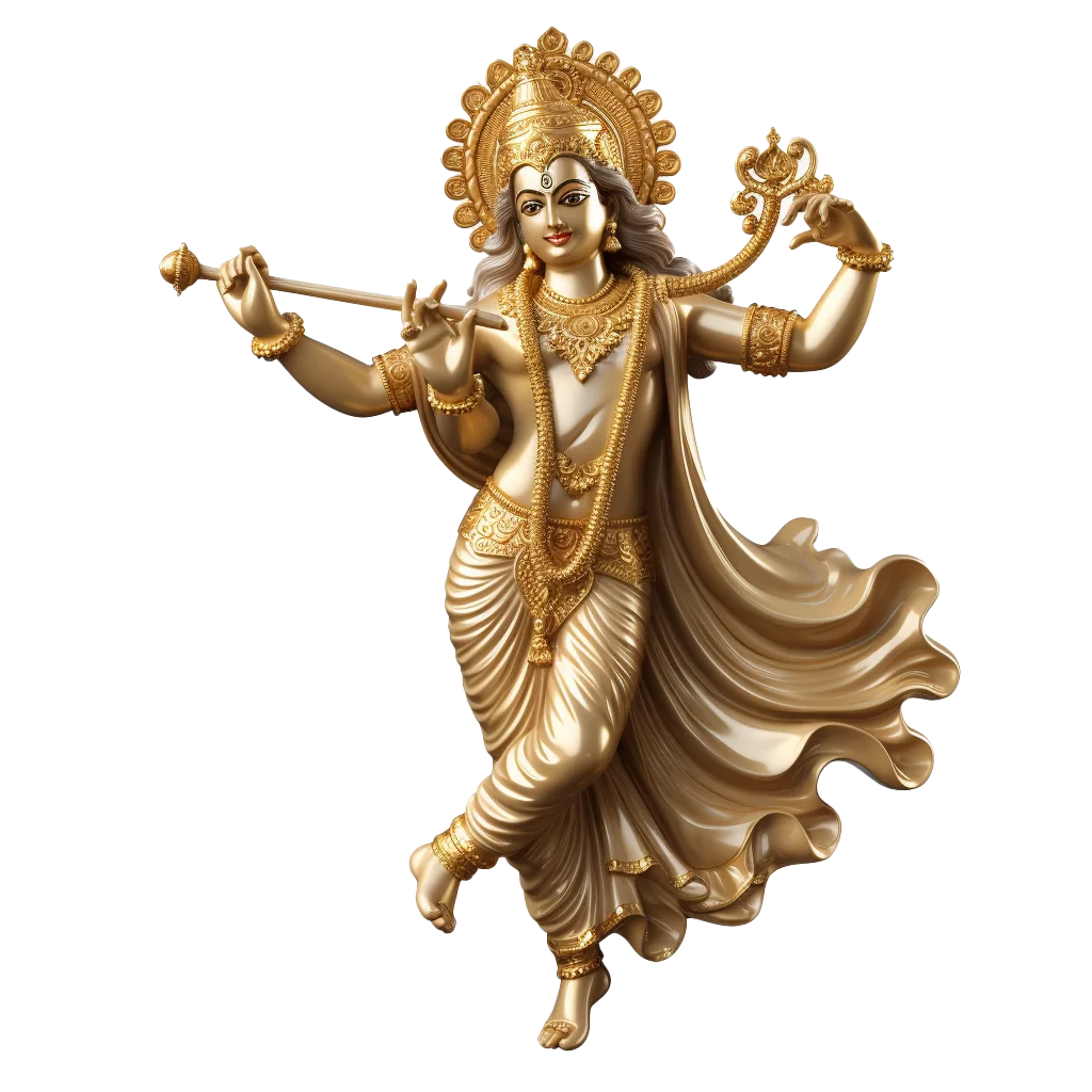 Golden Brass Lord Krishna Flute Dancing Idol Free PNG