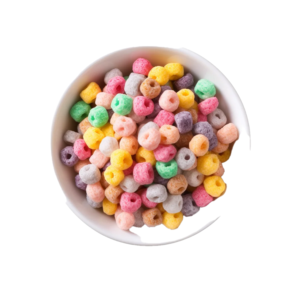 Colorful Rainbow Breakfast Cereal Puffs in Bowl Free PNG
