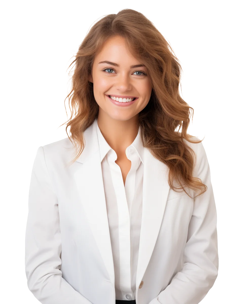 Confident Smiling Woman In White Business Jacket Free PNG