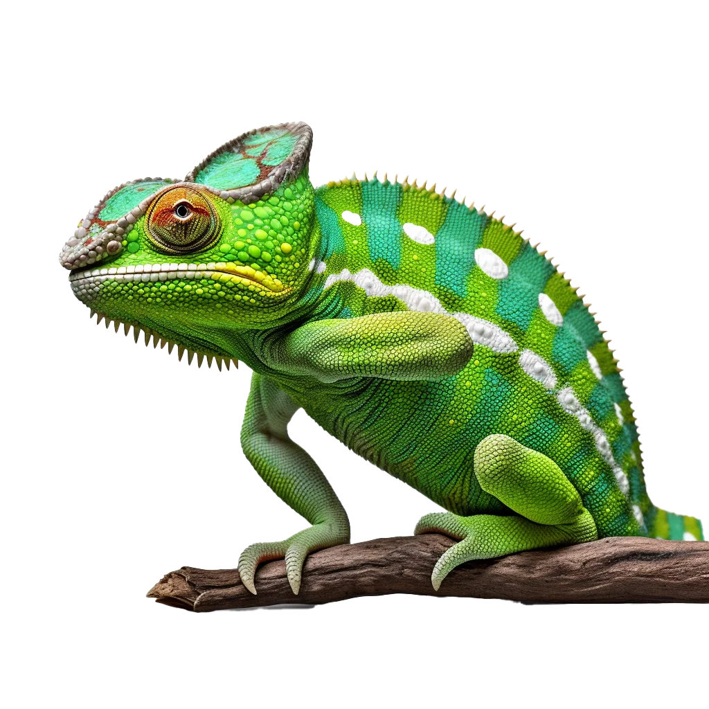 Green Striped Chameleon On Tree Branch Cutout Free PNG