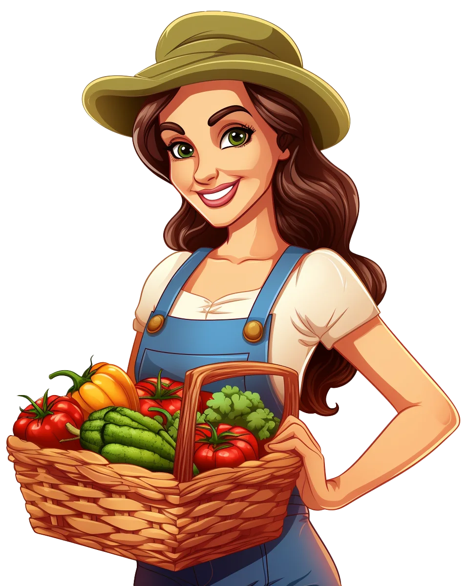 Happy Female Farmer Holding Harvest Vegetable Basket Free PNG