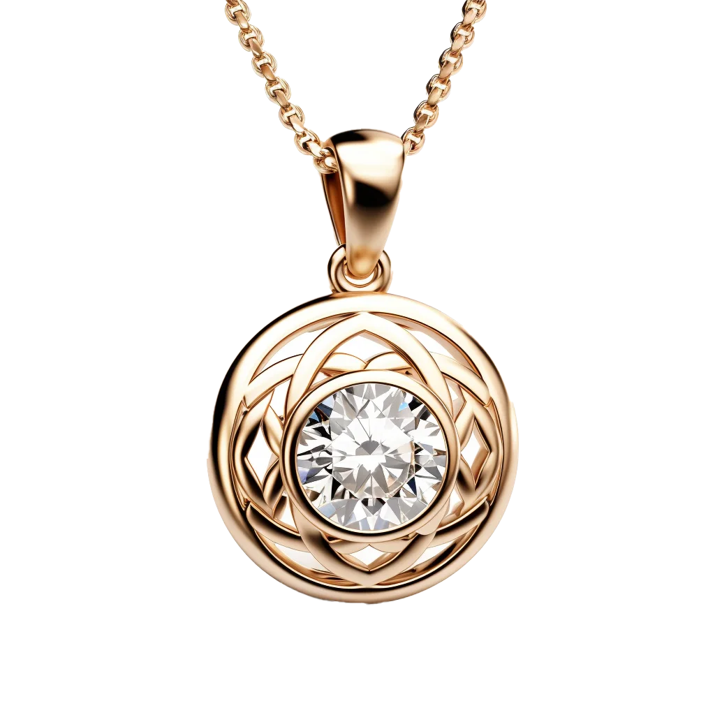 Gold Pendant Necklace with Sparkling Diamond Gem Free PNG