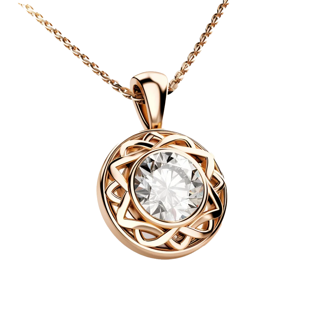 Vintage Gold Openwork Diamond Circle Pendant Necklace Free PNG