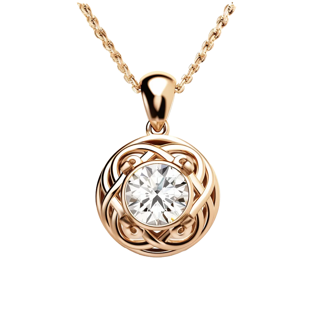 Yellow Gold Filigree Round Diamond Medallion Pendant Free PNG