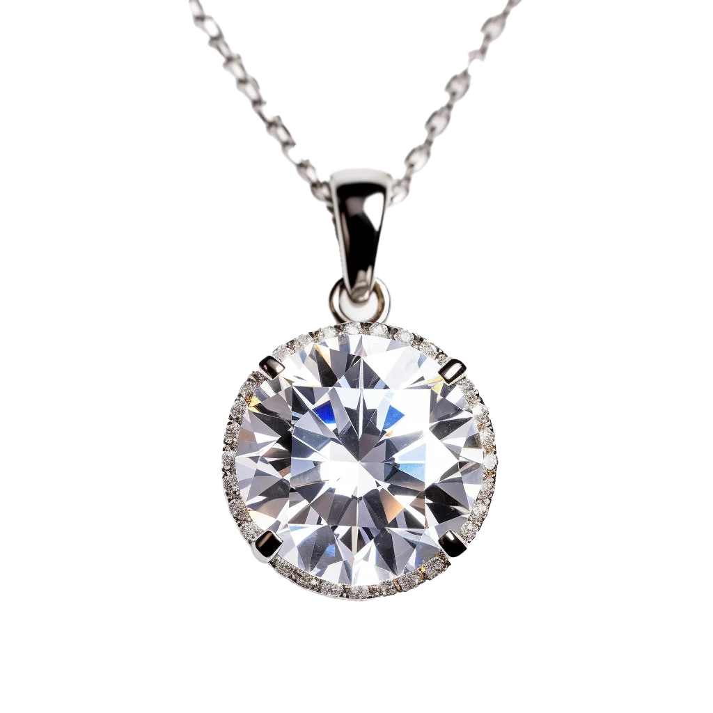 Faceted Solitaire Round Diamond Silver Chain Pendant Free PNG