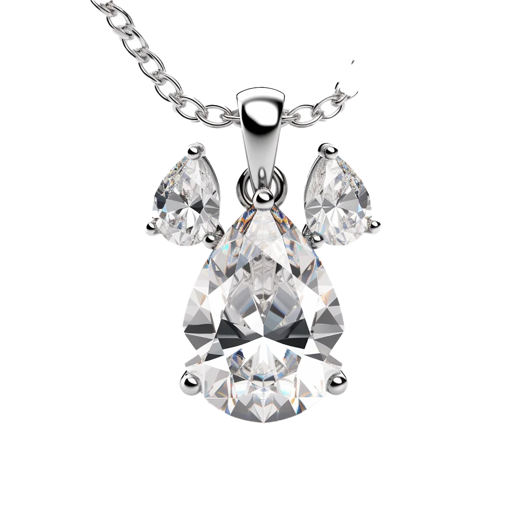 Teardrop Diamond Cluster Pendant Platinum Necklace Free PNG