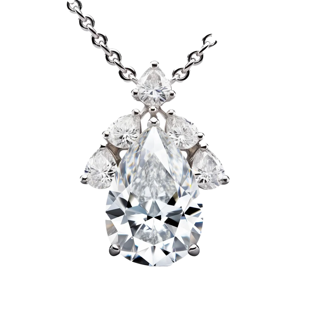 Pear Cut Diamond Cluster Pendant Silver Necklace Free PNG