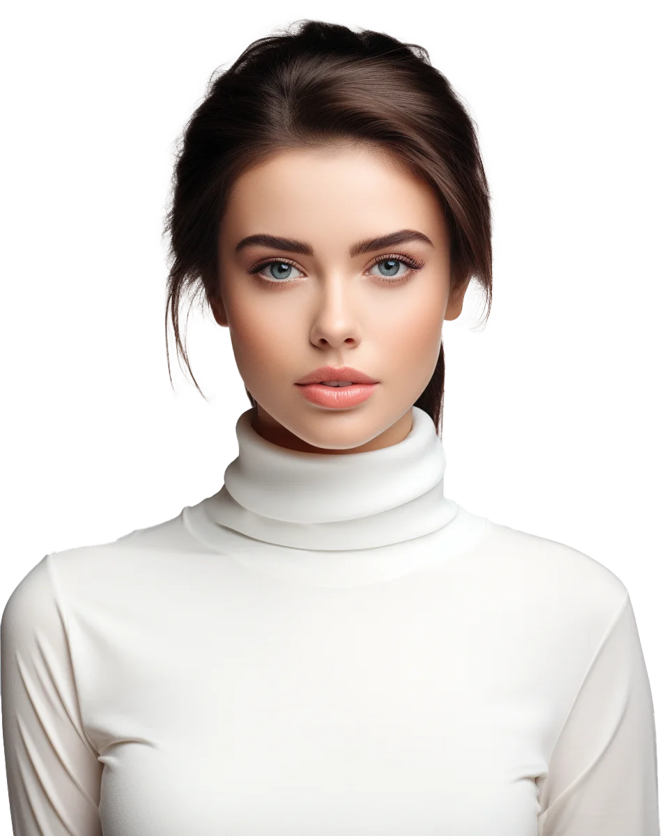 Elegant Brunette Woman Headshot In White Turtleneck Free PNG