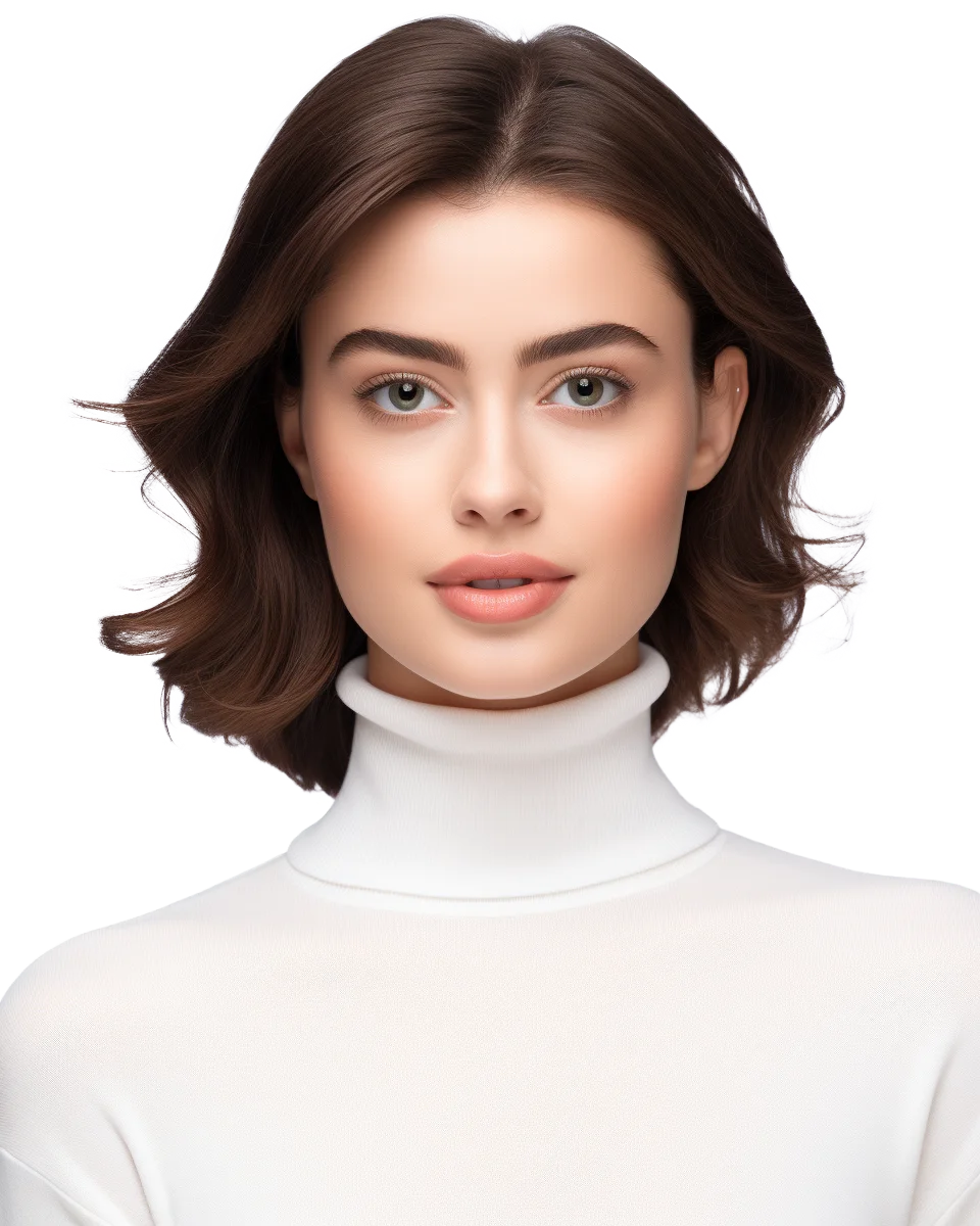 Brunette Woman Model In White Turtleneck Portrait Free PNG