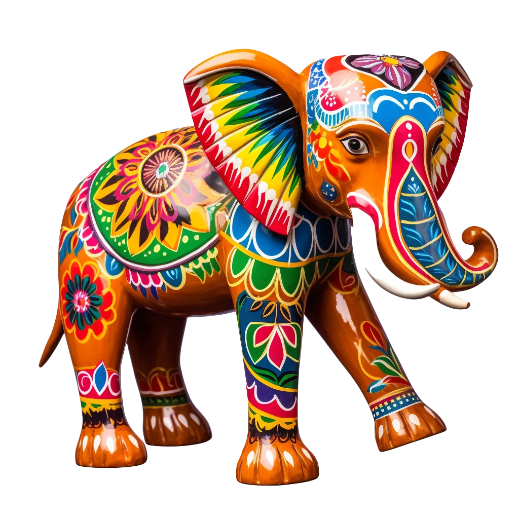 Colorful Indian Handcrafted Painted Elephant Statue Free PNG